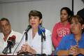 Rectora Cecilia García Arocha durante rueda de prensa