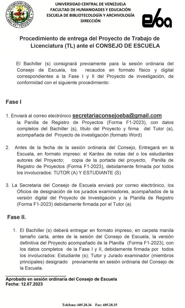 Proceso: Entrega del Anteproyecto de  Trabajo de Licenciatura (TL)