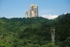 Foto Paisaje Reloj UCV con el Fondo del Cerro de Jardín Botánico y las Torres de PArque Central al Fondo